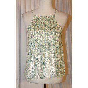 Free People XS green floral lace inset swing trapeze cami tank top